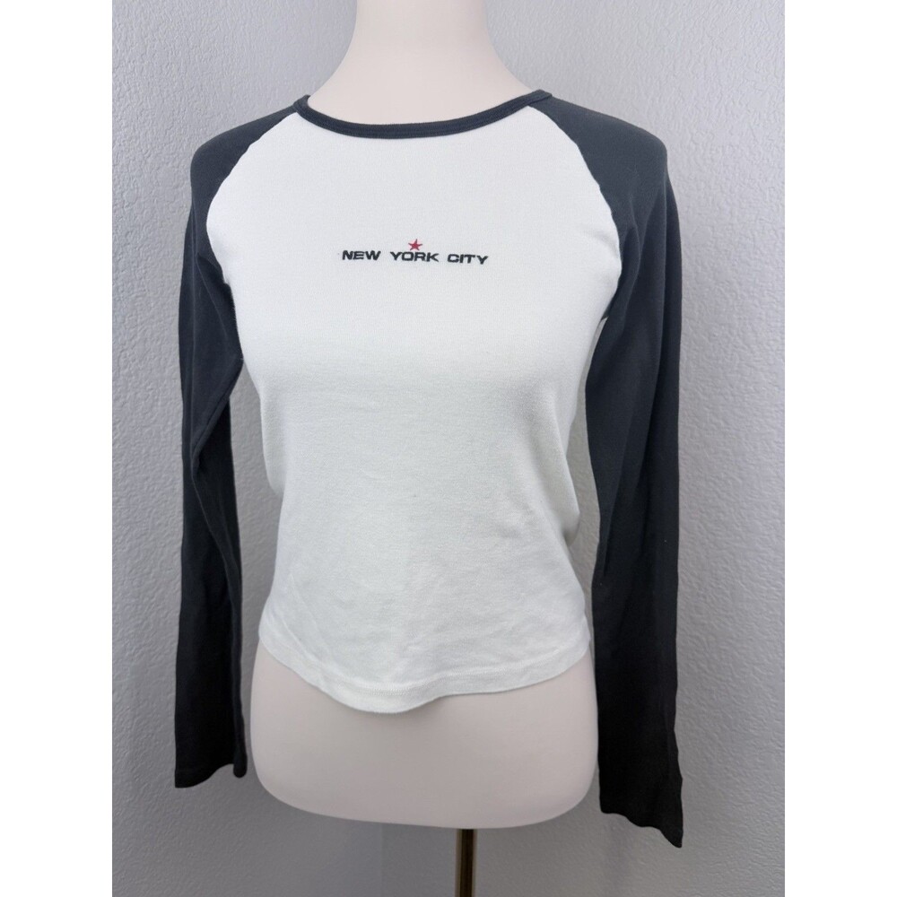 Brandy Belville John Galt 100% Cotton Cropped Long Sleeve Shirt Raglan New York